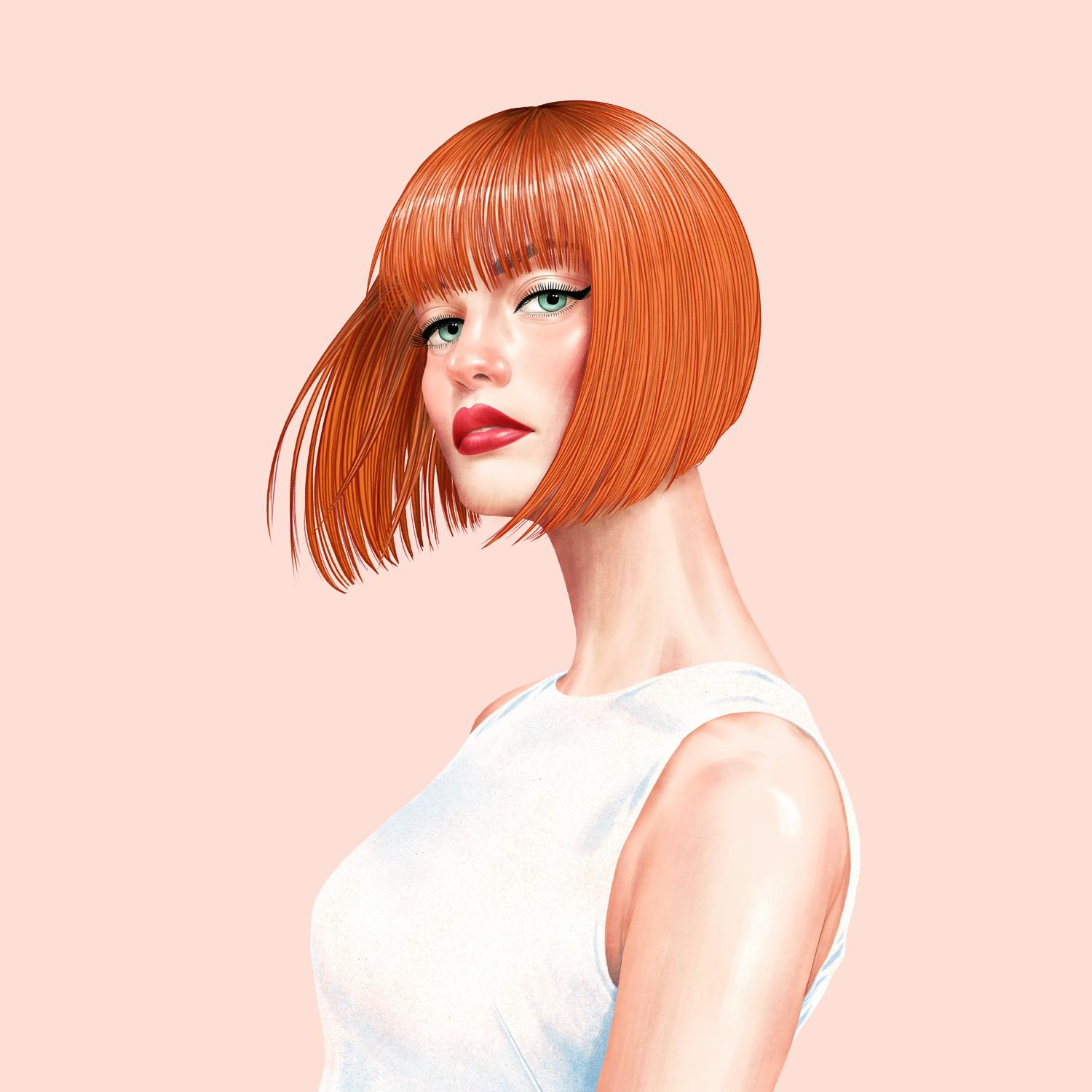 illustration of a model wearing bobs and bangs